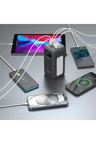 Led Fenerli Dahili Kablolu 22,5 W 50.000 Mah Hızlı Şarjlı Powerbank-1457 BEYAZ