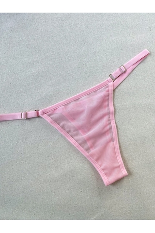 La Linaa Pembe Tül Tanga Külotlu Sütyen Takım Açık Pembe