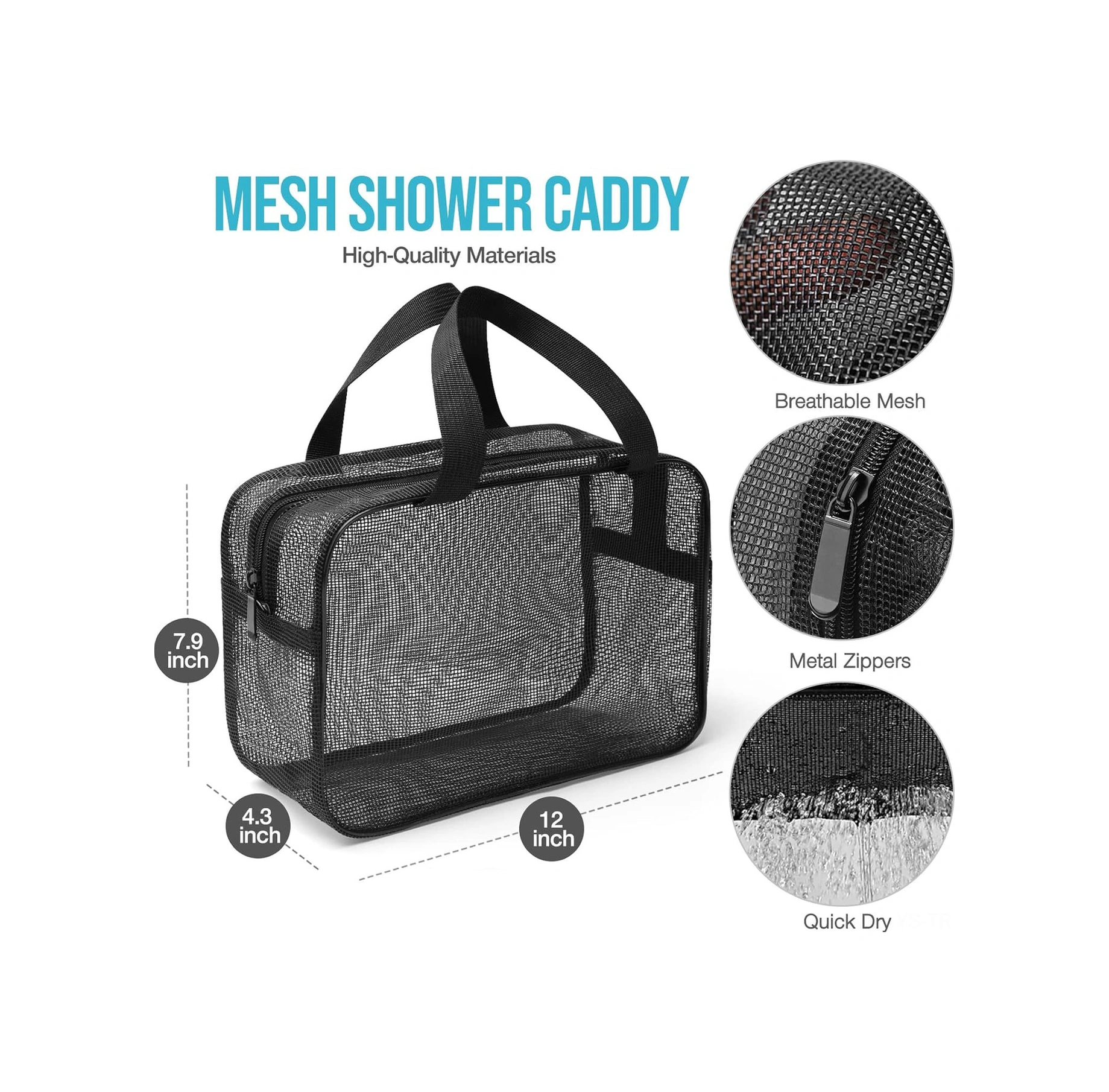 Yunboo Büyük Boy Siyah Taşınabilir Duş Ve Spor Gereçleri Çantası - Kişisel Bakım, Yurt Odası, Spor Salonu İçin Organize Etme Siyah