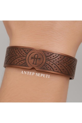 Motifli Bakır Bileklik Kahverengi