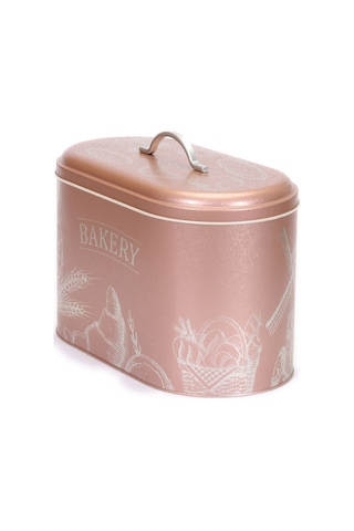 Sn Bakery Rose Gold Desenli Oval Metal Ekmek Kutusu, 10.4 Lt Pembe