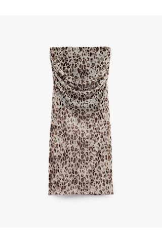 Koton Astarlı Slim Fit Drapeli Leopar Desenli Midi Boy Tül Etek Kahverengi Desenli 5sak10085uk Kahverengi Desenli