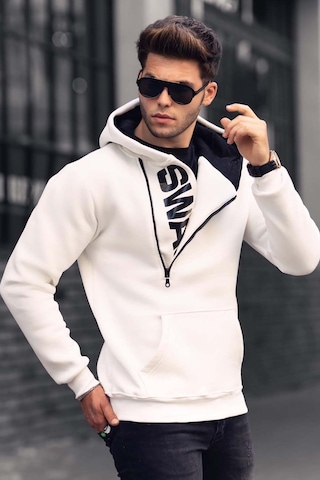 Madmext Madmext Beyaz Fermuar Detaylı Kapüşonlu Sweatshirt 1767-beyaz Beyaz
