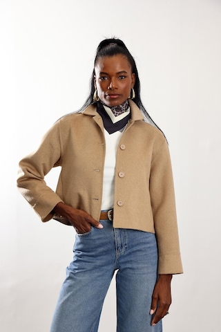 Camel Gömlek Yaka Kısa Yün Ceket CAMEL