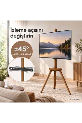 Npo Std3544 45-65" 40kg Masif Ahşap 45 Dönebilen Raflı Dekoratif Taşınabilir Tv Standı Diğer
