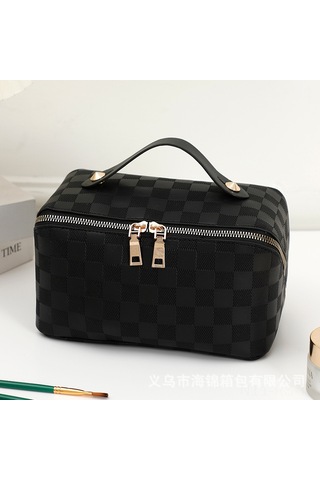 Reedark Kahverengi Siyah Desenli Büyük Kapasiteli Makyaj Çantası - Su Geçirmez, İki Yönlü Reçine, Sağlıklı Kullanım, Konforlu Saklama Kahverengi