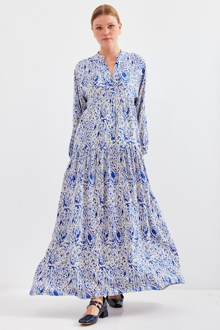 Bigdart Kadın Desenli Saks Viskon Tesettür Elbise 2423 001