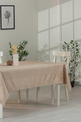 Tropik Home Jumbo Jakar Pano Desen Leke Tutmaz Jakarlı 150x220 Cm Lüks 8 Kişilik Masa Örtüsü Bej Genel
