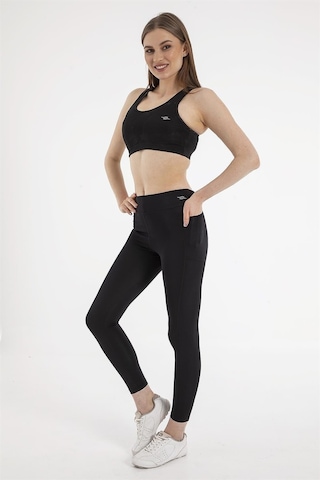 Crozwise Kadın Siyah Micro Cepli Tayt Düz Günlük Spor SiYAH