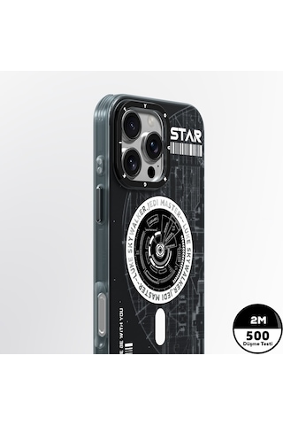 Apple Uyumlu iPhone 16 Pro Max Kılıf Magsafe Özellikli Airbagli Hologram Tasarım Youngkit Interstellar Seri Füme