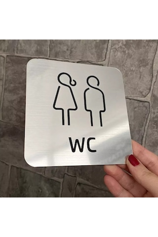 Metal Görünümlü Modern WC Yönlendirme Levhası