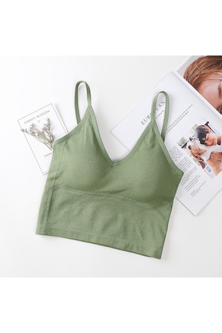 Ece's Design İnce Askılı Crop Atlet Soft Dokulu Rahat Bralet Üst W1011 Yeşil