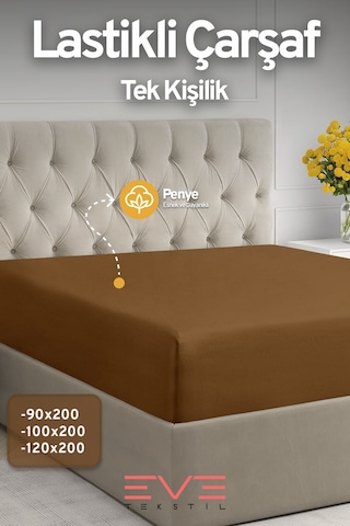 Eve Tekstil Fitted Yüksek Kaliteli Penye Kumaş Tek Kişilik Lastikli Çarşaf Kahverengi