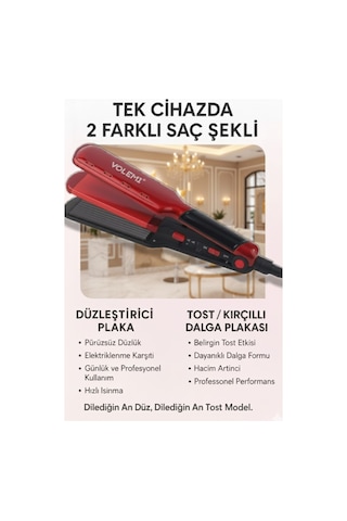 Volemı V-0109 Saç Düzleştirici + Tost Model Yapıcı Çift Fonksiyonlu Profesyonel Saç Şekillendirici