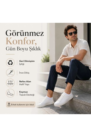 Çorap Giyim Erkek Geri Dönüşüm İplikli 12 Li Görünmez Sneaker Çorap, İnce Dikişli, Nefes Alan Yazlık Babet Çorabı, Kaymaz Topuklu Siyah Gri Beyaz Çok Renkli