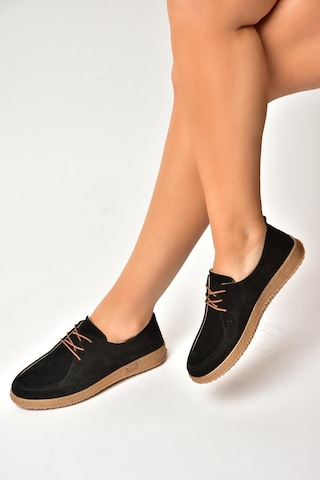 Fox Shoes Y555323002 Siyah Hakiki Deri Süet Günlük Kadın Ayakkabı