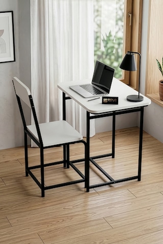 Çalışma Masası Sandalye Set Dayanıklı Tasarım Ev Ofis Laptop Masası Çok Amaçlı 9810 Beyaz Çok Renkli