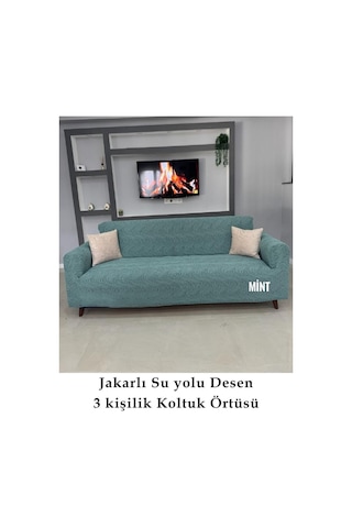 StarMall Su Yolu Koltuk Örtüsü, kanepe, çekyat Kılıfı Yıkanabilir Streçli Lastkli Esnek 3Lü Mint Yeşil