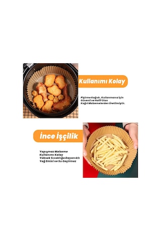 50 Adet Airfryer Pişirme Kağıdı Hava Fritözü Yuvarlak
