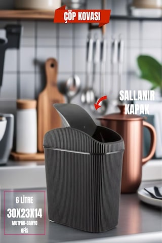 6 Lt Çöp Kovası, Mutfak, Banyo, Tuvalet, Ofis Çöp Kutusu Siyah Diğer