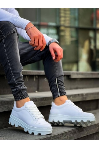 Kb-056 Kuback Beyaz Cilt Beyaz Yüksek Taban Günlük Spor Ayakkabı Beyaz