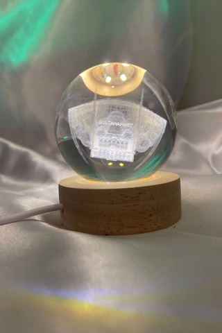 Sultan Ahmet 3d Led Işık Gecelambası Cam Küre Tek Renk Günışığı Ahşap Sultanahmet Cami Gece Lambası7 Cm
