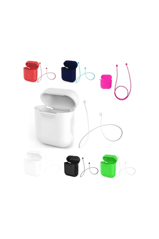 Ally Apple AirPods Uyumlu İçin Renkli Strap Kulaklık Askısı+ Silikon Kılıf- 5775 Standart