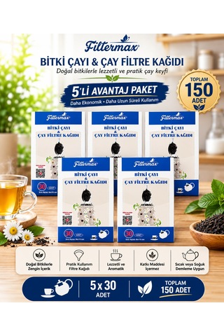 Pratik Bitki Çayı Ve Çay Filtre Kağıdı 30'lu 5'li Paket Beyaz Pratik Bitki Çayı Ve Çay Filtre Kağıdı 30'lu 5'li Paket Beyaz