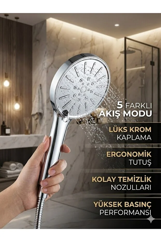 Duş Başlığı Xxl Geniş 3 Fonksiyonlu Krom Yüksek Basınçlı