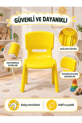 Beylini Çocuk Sandalyesi Anaokulu Kreş Kurs Mini Tabure Dayanıklı Rahat Plastik Sarı