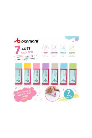 Penmark Pastel Renk Silgi Seti 7 Adet Yumuşak Silgi Canlı Renkler