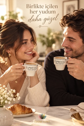 4 Lü Espresso Fincanı Seti Beyaz Seramik Made With Love Tasarımlı Kahve Fincanı