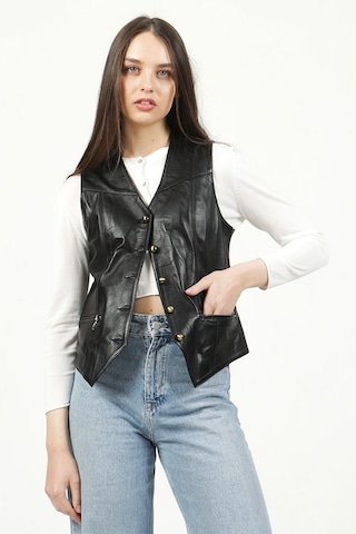 Dericlub Dc-001 Hakiki Deri Kadın Yelek Siyah