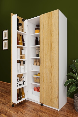 Lüks 2 Kapılı Çok Amaçlı Kiler Dolabı %100 MDF Erzak Organizer Mutfak Dolabı MK02