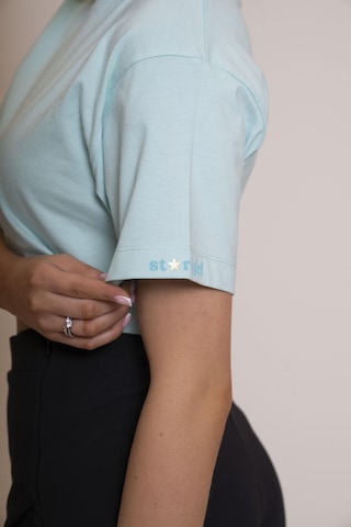 Afloow Delicate Kadın Mavi Oversize Kısa Kollu Crop Tişört %100 Pamuk Sırtı Baskılı Disco Top Tasarımı, Günlük Rahat Stil, Sokak Modası Mavi