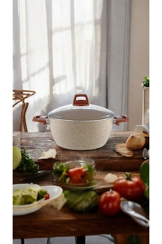 Gümüşer Yanmaz Yapışmaz 28 Cm Granit Derin Tencere Bej