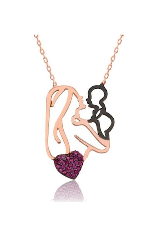 Gümüş Kalpli Anne Çocuk Kolyesi (141346270)