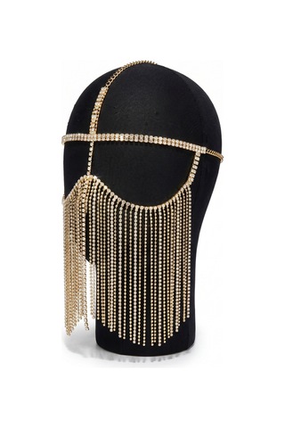 The Sultanah Veil Kristal Taşlı Sarkıntılı Yüz Maskesi/peçe Gold - 887385069 Gold