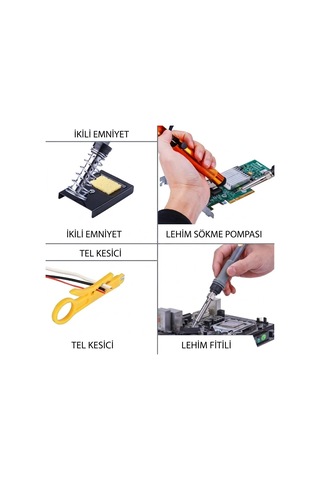 Omniax Havya Lehim Seti - 60w Elektronik Onarım Kiti Multimetre - Havya - Vakum Pompası Uç Seti - L