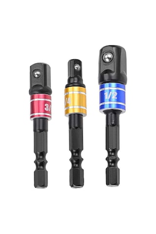 Geeksen 3'lü Çelik Uç Değiştirici Seti - Hex Kolu Elektrik Matkap Uyumlu, 1/4", 3/8", 1/2" Sürücü Adaptörleri, Dayanıklı Ve Çarpma Direncili