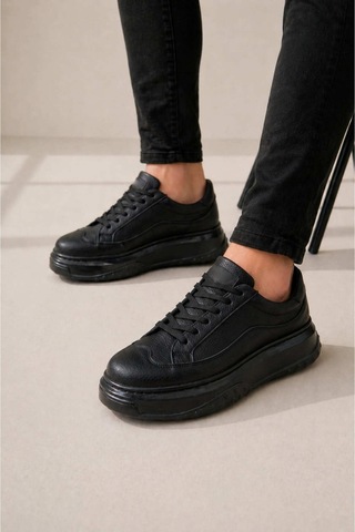 DMR Elegance Jy507 Dara Bağcıklı Cilt Erkek Günlük Sneaker Ayakkabı Cst Siyah