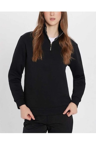 Kozia Outdoors Malkoçbey Dik Yakalı Fermuarlı Oversize Unisex Sweatshirt Siyah Siyah