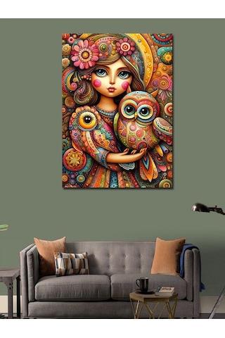 Kanvas Tablo Desenli Baykuş Ve Kız 70cmx100cm