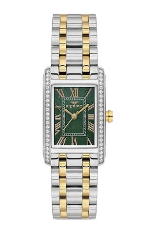 Ferro Quartz Çelik Altın/gri Yeşil Kadran 22 Mm Kadın Kol Saati
