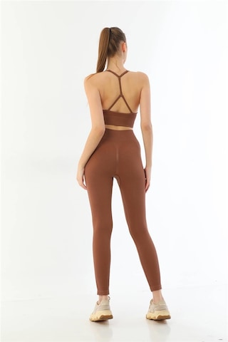 Majeur Kahve Mı Emay 3921 Soft Seamless Ripli Tayt Yoga Takımı Kahverengi