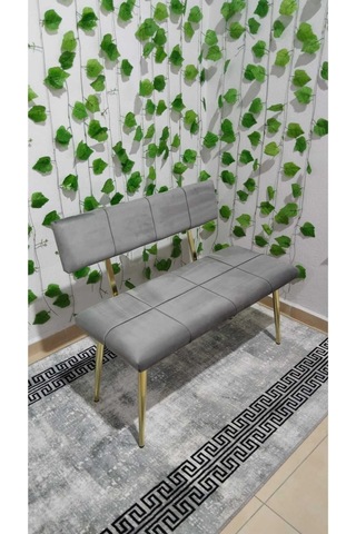 Özcan Metal Metal Ayaklı Sırtlı Gold Mutfak Salon Antre Yatak Odası Puf Bank Oturak Bench Gri