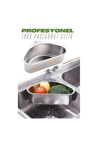 Inox Lavabo Köşe Süzgeci Organizer 304 Paslanmaz Çelik Çok Renkli