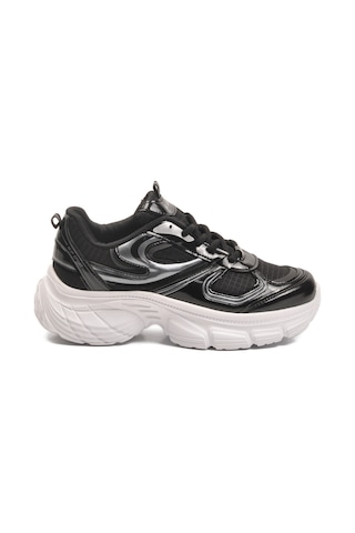 Siyah Beyaz Bağcıklı Hafif Yüksek Taban Kadın Sneaker 2376 G Siyah Rugan-beyaz