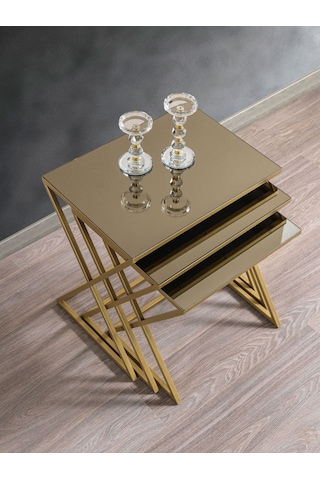 Venedik Gold Metal Ayaklı, Bronz Aynalı Zigon Sehpa