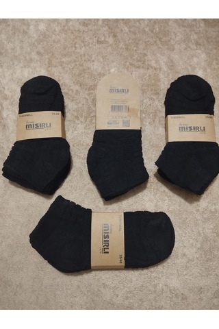 Efemicgiyimstore Bayan Siyah Ve Koyu Renk Ters Havlu Kışlık Patik Çorap 12'li Paket Çok Renkli